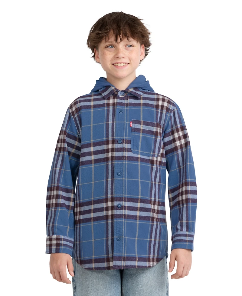 Levi's Boys' 8-20 Hooded Plaid Flannel Long-Sleeve Shirt