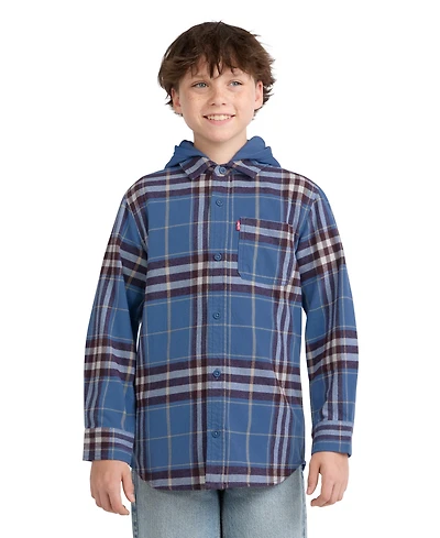 Levi's Boys' 8-20 Hooded Plaid Flannel Long-Sleeve Shirt