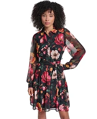 Karl Lagerfeld Paris Women's Printed Grid Chiffon Shirtdress