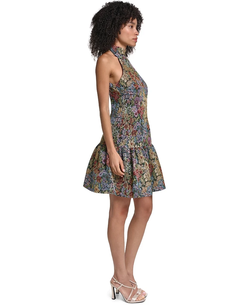 Karl Lagerfeld Paris Women's Floral Tapestry Drop-Waist Fit & Flare Dress