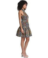 Karl Lagerfeld Paris Women's Floral Tapestry Drop-Waist Fit & Flare Dress