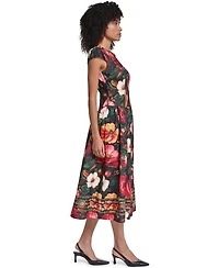 Karl Lagerfeld Paris Women's Floral Print Jacquard Fit & Flare Midi Dress