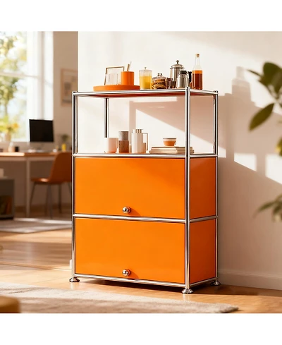 Mega Casa 3-Tier Storage Cabinet Metal Shelving Unit – Multi-Functional Kitchen Organizer, White
