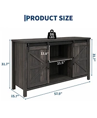 homfan Farmhouse Sliding Barn Door Tv Stand, Rustic Media Console with Adjustable Shelves, Storage Cabinet for Living Room