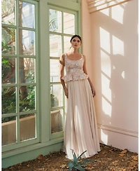 Mac Duggal Petite Embroidered Peplum Top With Chiffon Skirt Gown