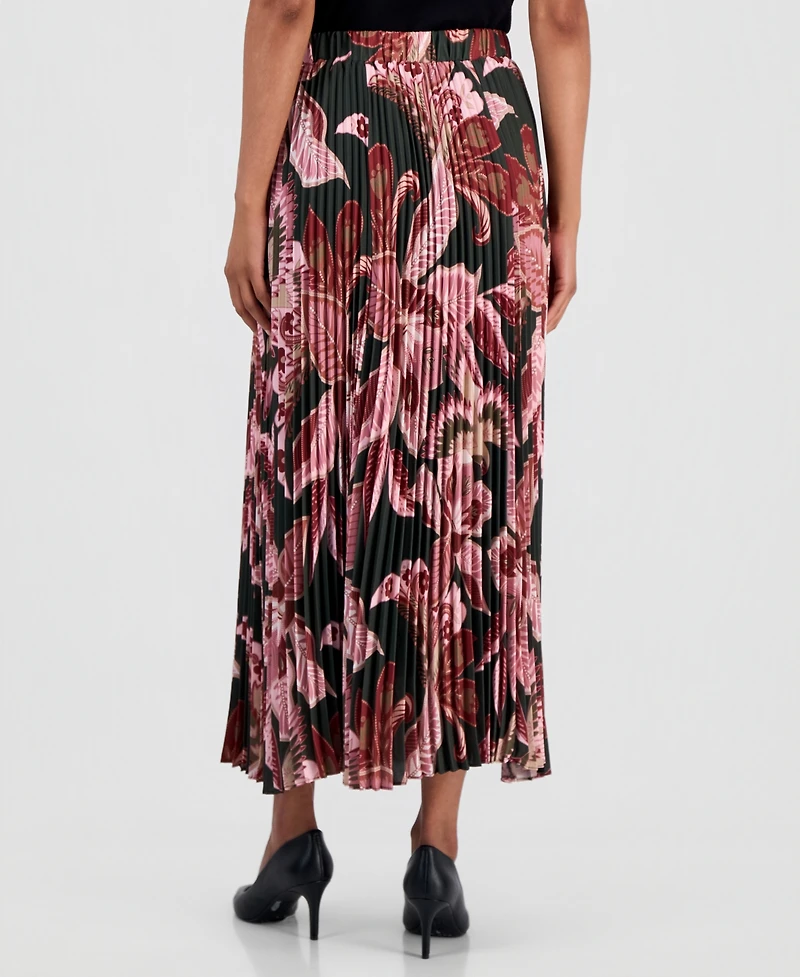 T Tahari Women's Pleated Floral A-Line Skirt