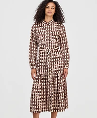 T Tahari Women's Long-Sleeve Button-Down Peplum Midi Dress