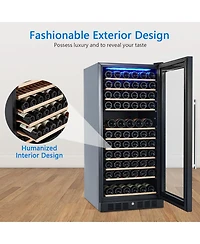 homfan Dual Zone Wine and Beverage Cooler, Quiet Mini Refrigerator with Safety Lock, Stainless Steel Tempered Glass Door Drink Fridge
