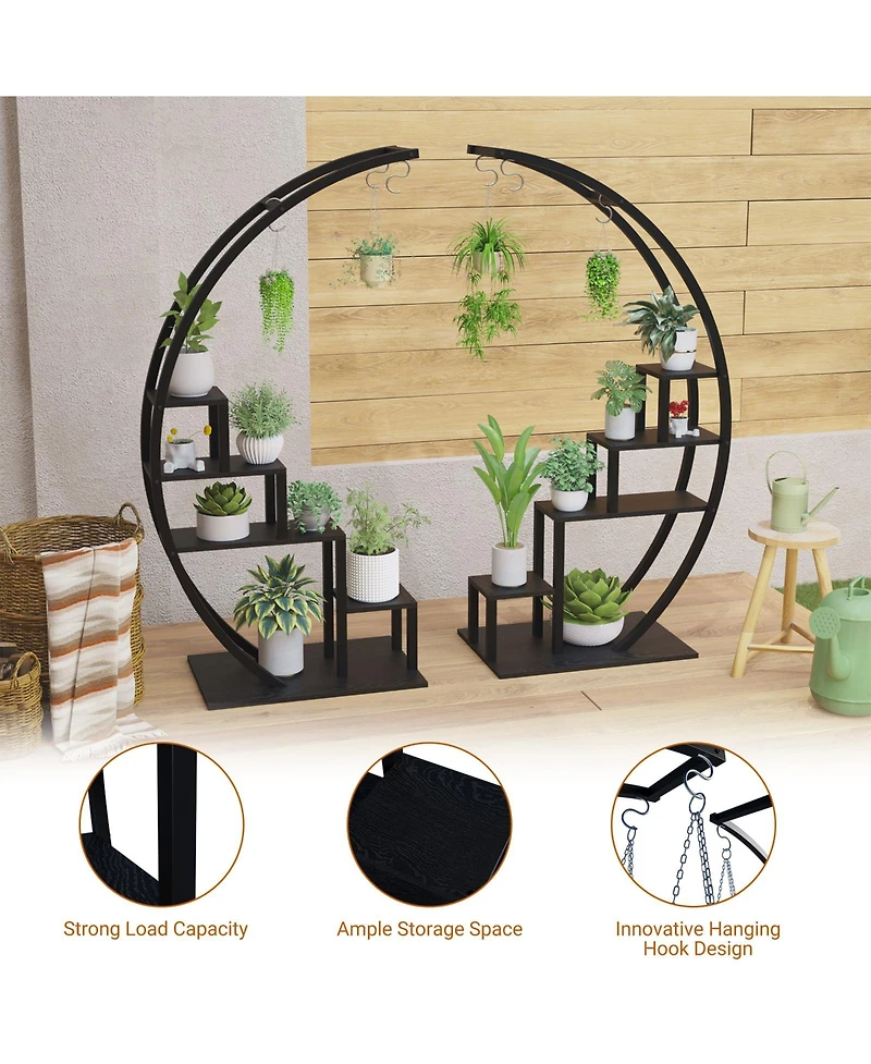 homfan 44"H Round Plant Stand with Steel Frame and Engineered Wood Shelves, Tiered Flower Shelf for Patio Garden Living Room