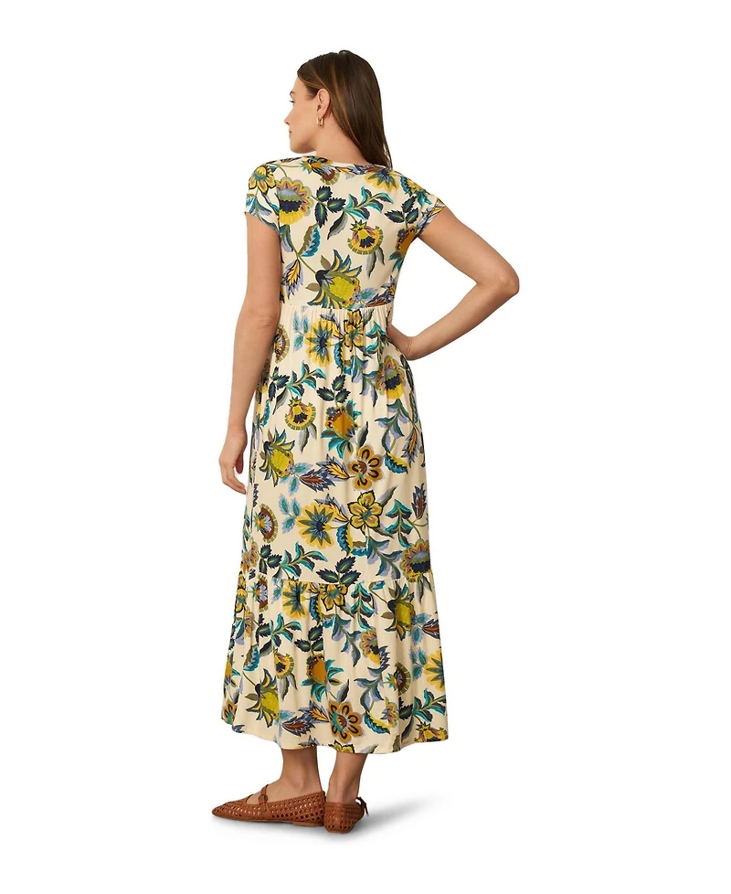 Cable & Gauge Women's Tiered Flowy Printed Maxi Dress