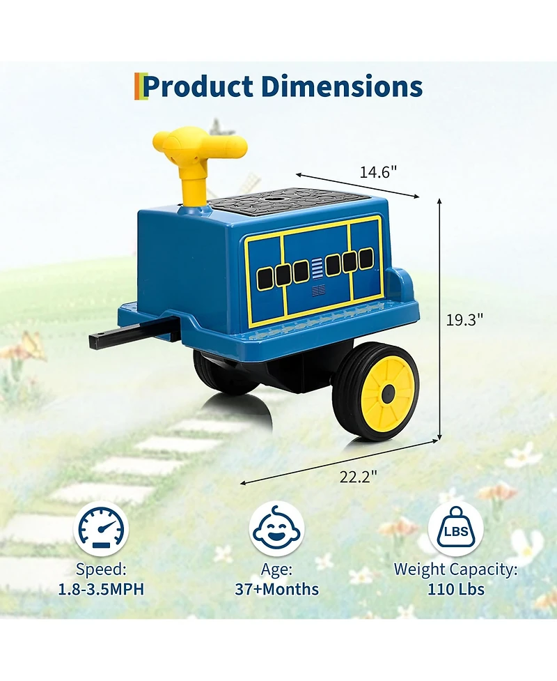 homfan 22.2x14.6x19.3 Licensed Chuggington Toy Train 12V Kids Battery Powered Ride-On, Music and Sounds, for Outdoor Fun