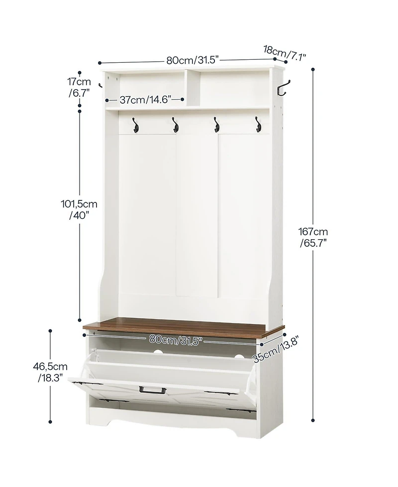 Slickblue Entryway Organizer with Coat Rack, Shoe Storage and Flip-Top Drawers