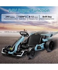 homfan 24V Go Kart, Dual 150W/300W Motors, Adjustable Seat, Drift and Sport Modes, Big Battery, Eva Tires, Led Lights, Up to 8mph