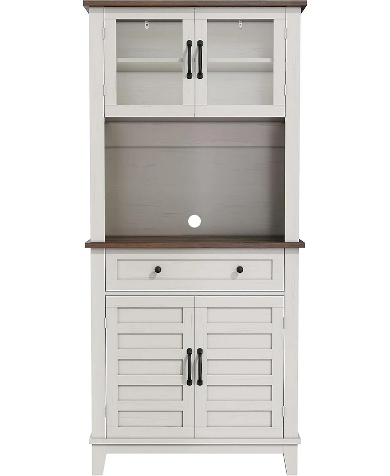 gaomon Set of 2 72" Kitchen Pantry Cabinet with Drawers and Glass Doors, Locking Multi-Door Hutch for Kitchen, Dining and Living Room