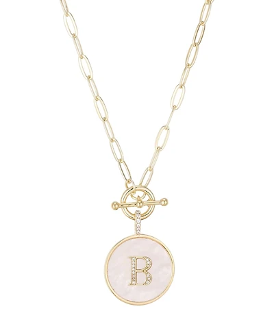 Adornia Gold Imitation Pearl Cubic Zirconia Initial Toggle Necklace