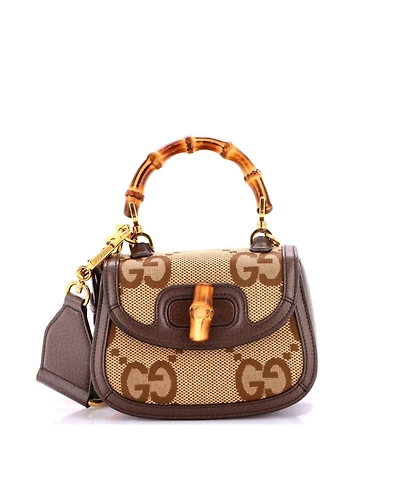 Pre-Owned Gucci Mini Bamboo 1947 Top Handle Bag Jumbo Gg Canvas