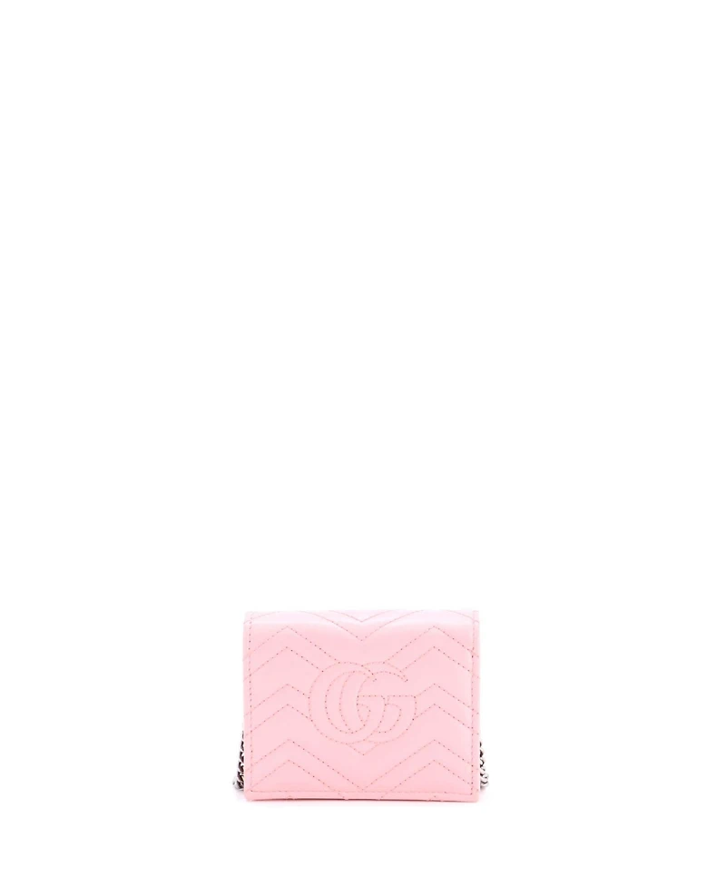 Pre-Owned Gucci Gg Marmont Card Case on Chain Matelasse Leather
