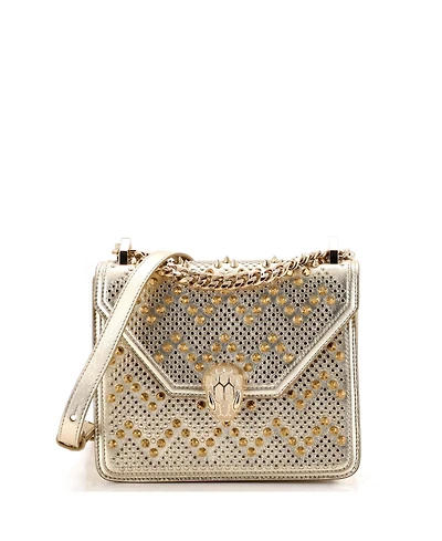 Pre-Owned Bvlgari Small Serpenti Forever Square Shoulder Bag Full Studded Leather