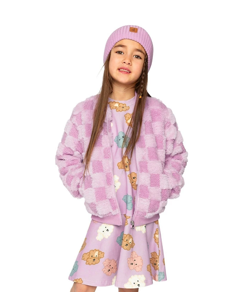 Deux par Deux Little and Big Girl (6 - 12) Faux Fur Jacquard Bomber Jacket