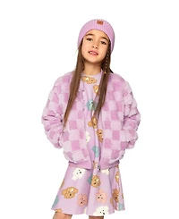 Deux par Deux Little and Big Girl (6 - 12) Faux Fur Jacquard Bomber Jacket