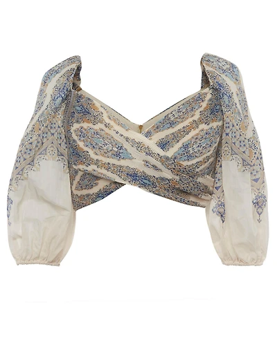 Pre-Owned Zimmermann Women's Printed Plisse-Pleated Wrap Crop Top
