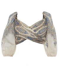 Pre-Owned Zimmermann Women's Printed Plisse-Pleated Wrap Crop Top