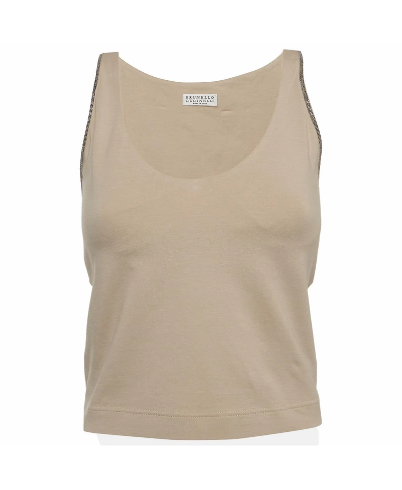 Pre-Owned Brunello Cucinelli Women's Monili-Trimmed Knit Cropped Tank Top