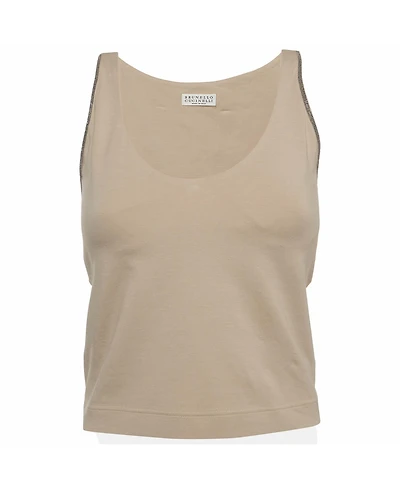 Pre-Owned Brunello Cucinelli Women's Monili-Trimmed Knit Cropped Tank Top