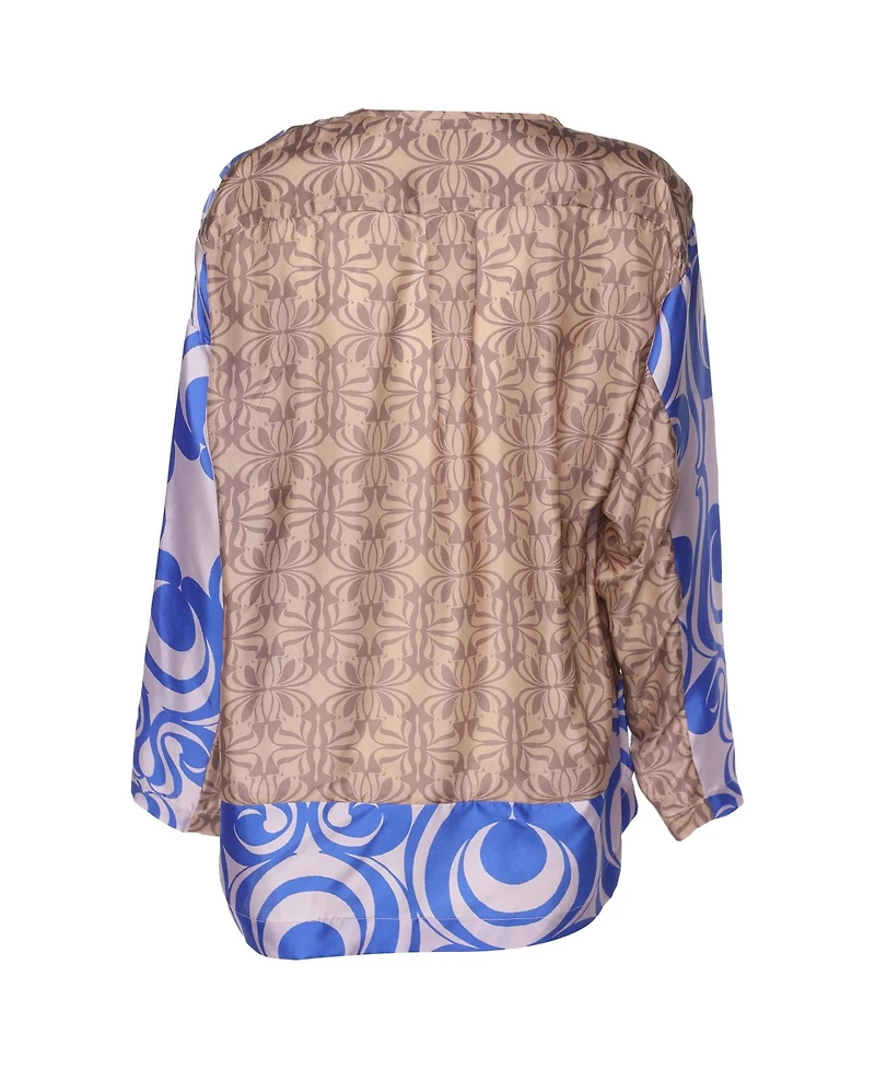 Pre-Owned Dries Van Noten Women's Abstract Print Silk Satin Blouse