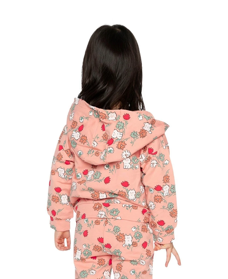 Deux par Toddler Girls (2T-5T) Cardigan Cat Print French Terry Hooded