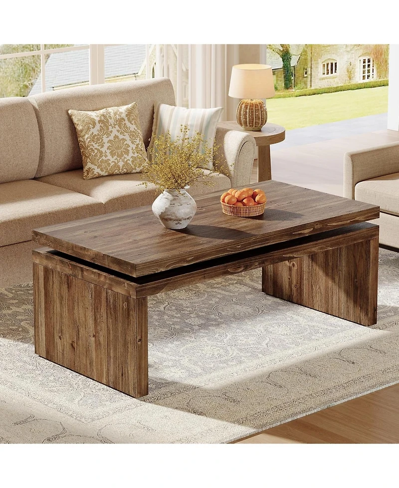 Tribesigns Solid Wood Coffee Table for Living Room, 47.2'' Farmhouse Rectangle Center Cocktail Table with Thick Design