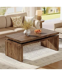 Tribesigns Solid Wood Coffee Table for Living Room, 47.2'' Farmhouse Rectangle Center Cocktail Table with Thick Design