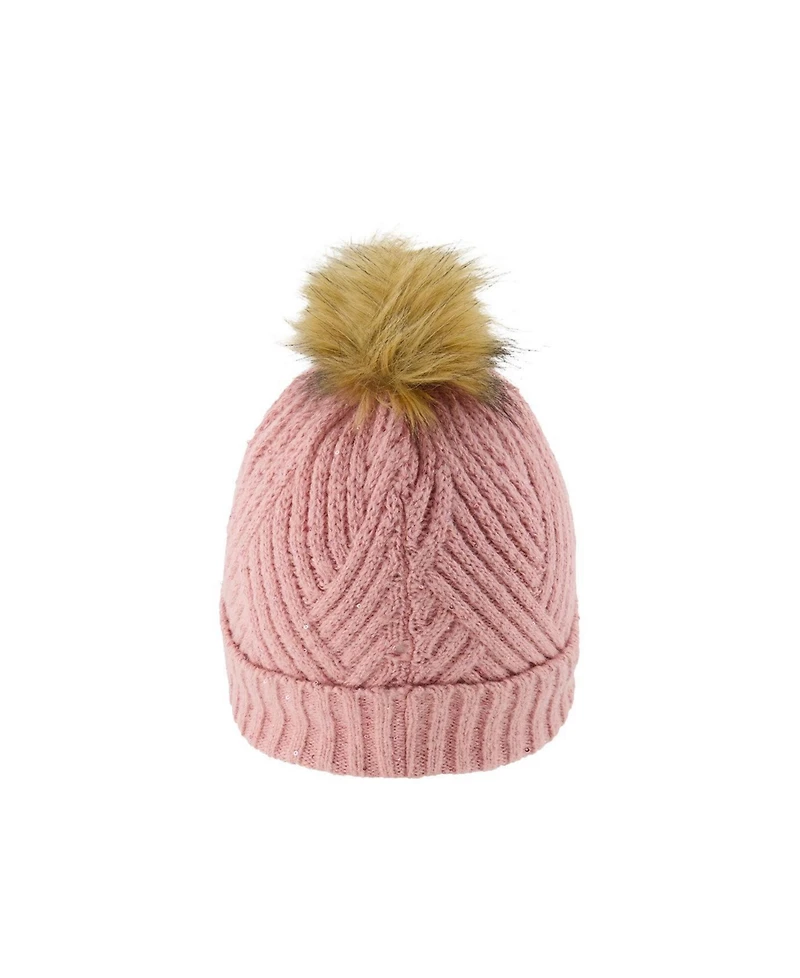 Deux par Deux Toddler Girl's (2-4) Winter Knit Pompom Hat