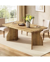Tribesigns 63-Inch Solid Wood Dining Table for 4-6, Farmhouse Rectangular Kitchen Table with Heavy-Duty Pedestal Base