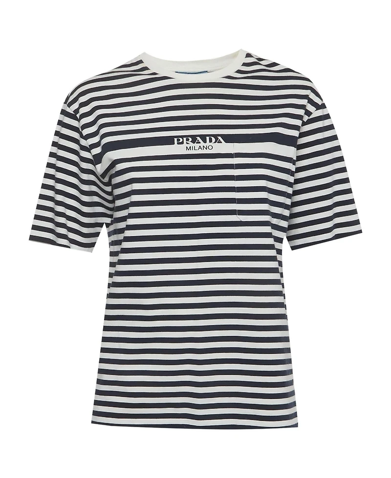Pre-Owned Prada Women's Striped Logo Cotton Knit T-Shirt