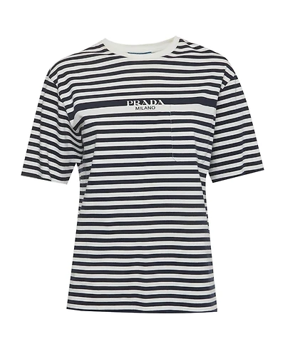 Pre-Owned Prada Women's Striped Logo Cotton Knit T-Shirt