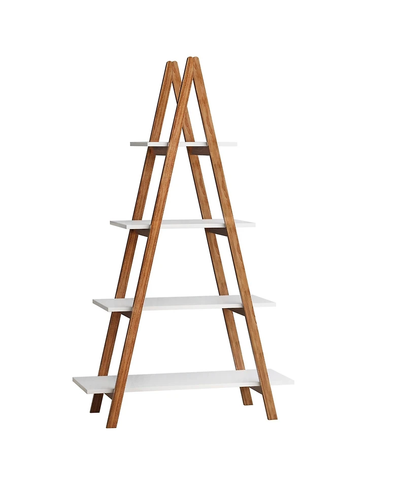 flynama A-frame Solid Bamboo Ladder Bookshelf 4 Tier Open Display Storage Rack for Home Office
