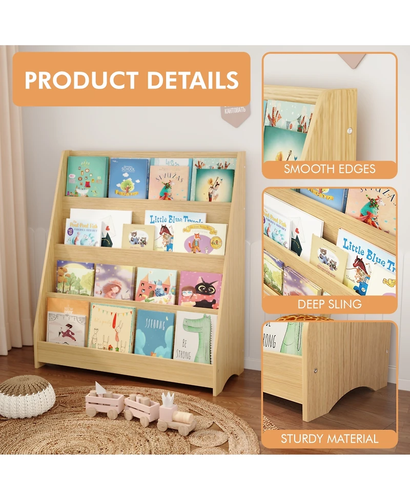 flynama 4-Tier Kids Bookshelf Display Shelf for Bedroom and Playroom