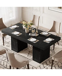 Tribesigns 63'' Dining Table for 4-6 People, Modern Rectangle Kitchen Table with Pedestal Base, Large Dinner Furniture
