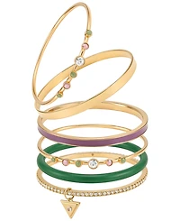 Guess Gold-Tone Multi-Stone Bangle Bracelet, 6-Piece Set