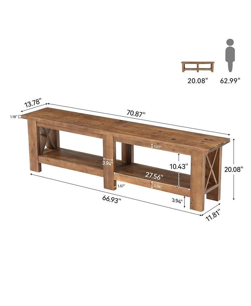 Tribesigns 70.87" Solid Wood Entryway Shoe Bench, Extra Long Farmhouse Entryway Bench with Storage for Hallway, End of Bed