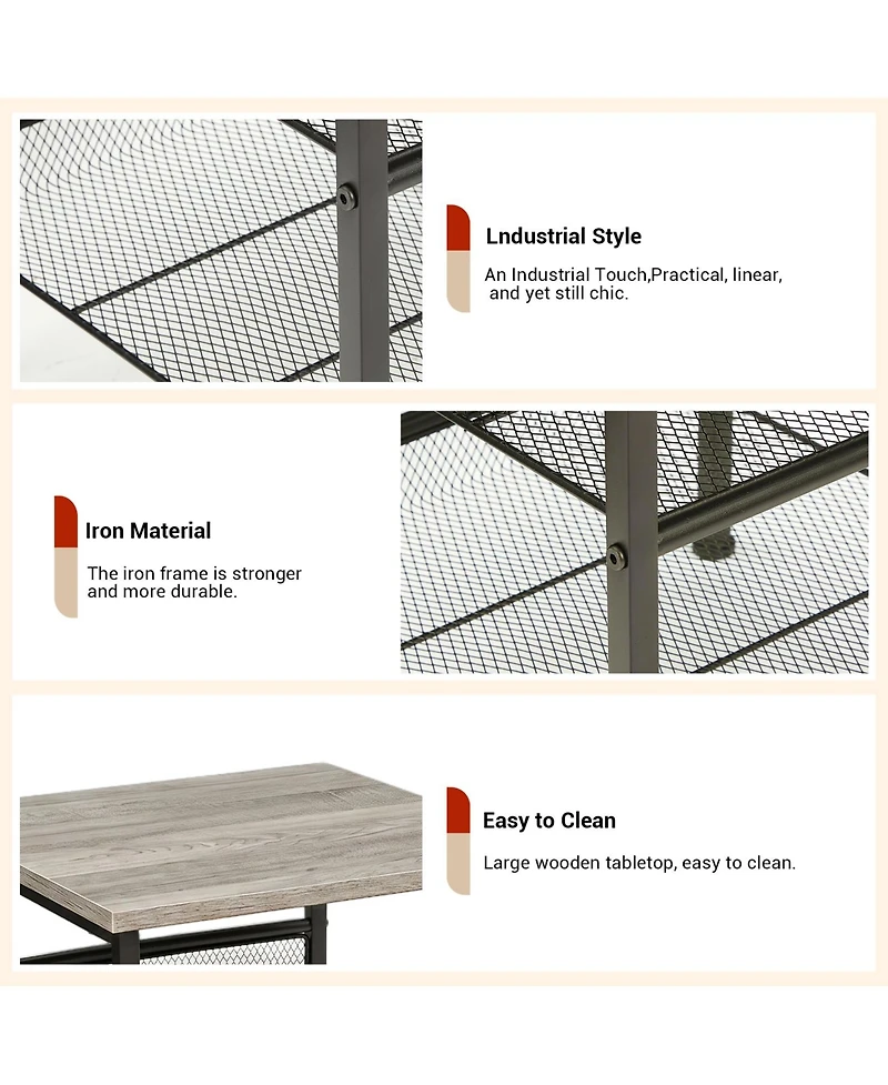 homfan 2-Piece 3-Tier Square End Table Set, Industrial Side Tables with Mesh Shelves and Metal Frame