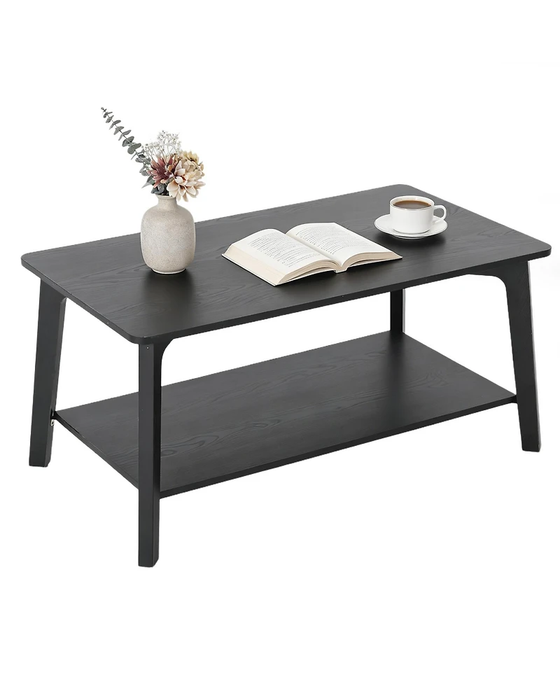 homfan Modern 2-Tier Coffee Table with Storage Shelf, Curved Edges and Tapered Legs, 21.7" x 39.4" x 17.7" Living Room Center Table