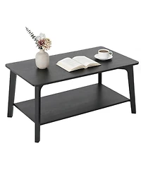 homfan Modern 2-Tier Coffee Table with Storage Shelf, Curved Edges and Tapered Legs, 21.7" x 39.4" x 17.7" Living Room Center Table