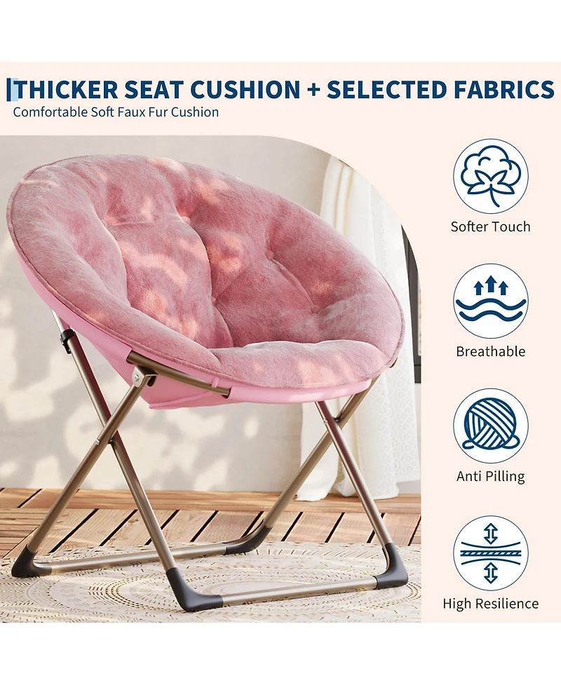 gaomon Folding Faux Fur Saucer Chair Set of 2