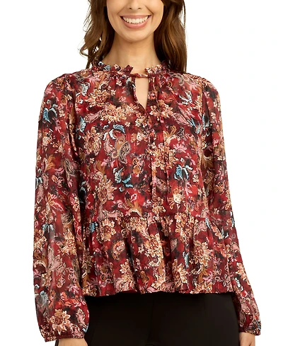 Bcx Juniors' Printed Satin Peplum Top