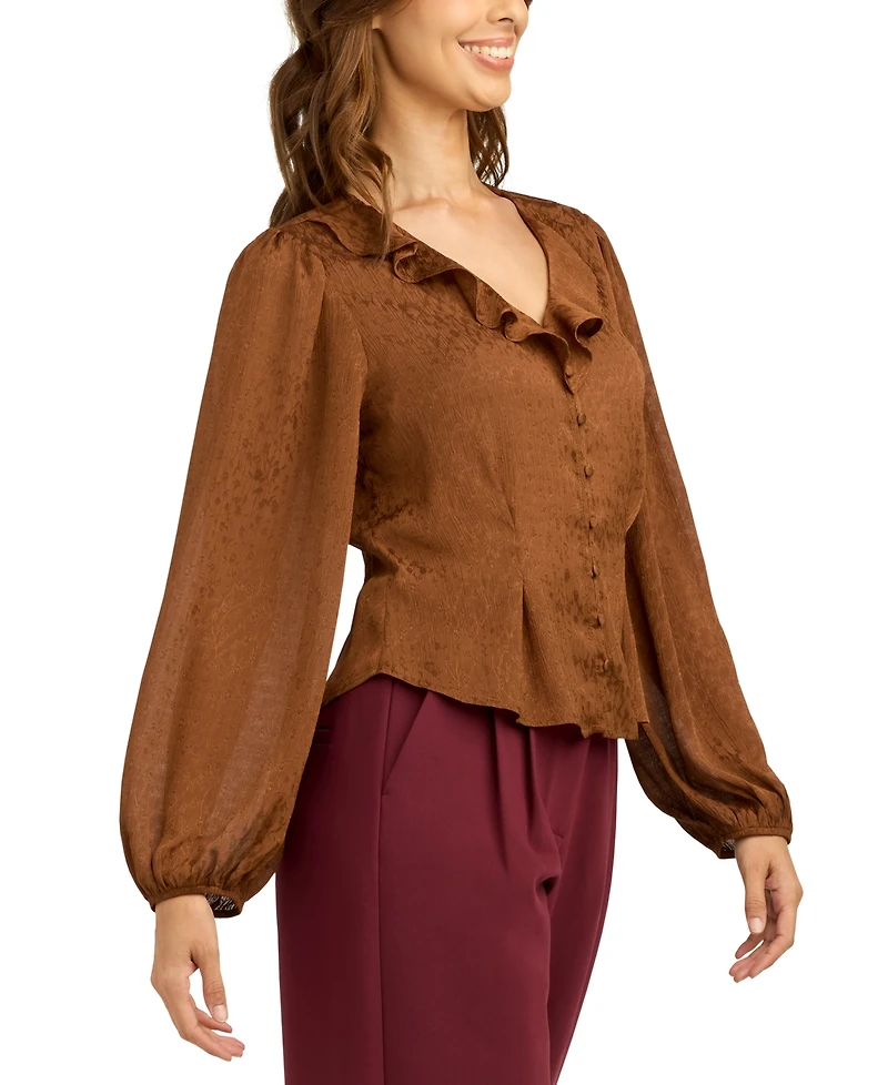Bcx Juniors' Chiffon Jacquard V-Neck Button-Front Blouse