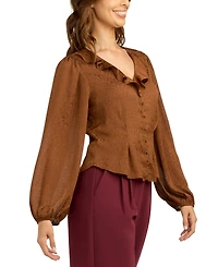 Bcx Juniors' Chiffon Jacquard V-Neck Button-Front Blouse
