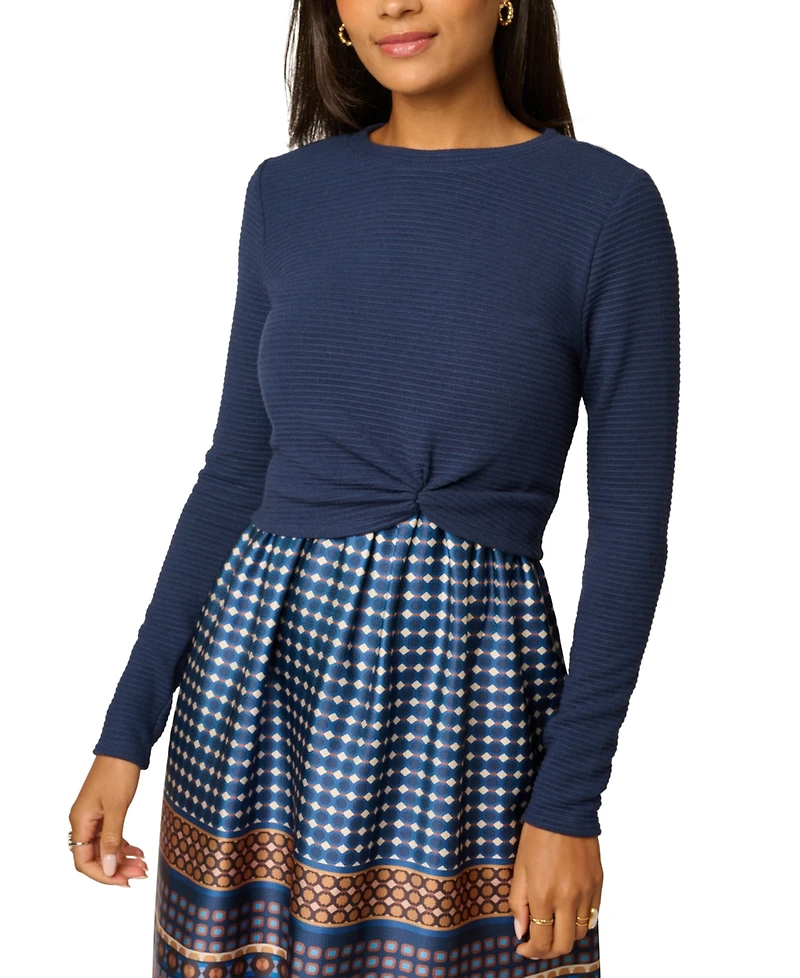 Adrianna Papell Women's Crewneck Knit Print Combo Dress