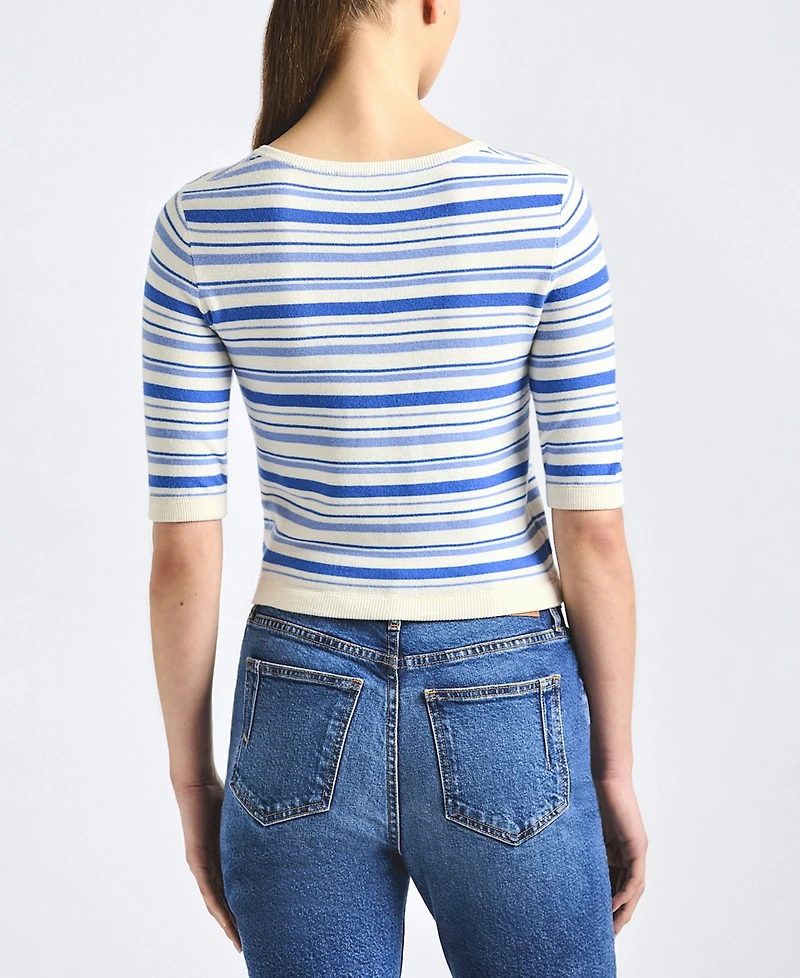Derek Lam 10 Crosby Women's Striped Boat Neck Horizontal Stripe Top